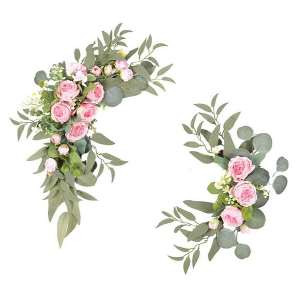 2 Piece | Pink Peony & Rose Blush Arch Flowers Swags Willow Eucalyptus Wedding - Picture 6 of 6